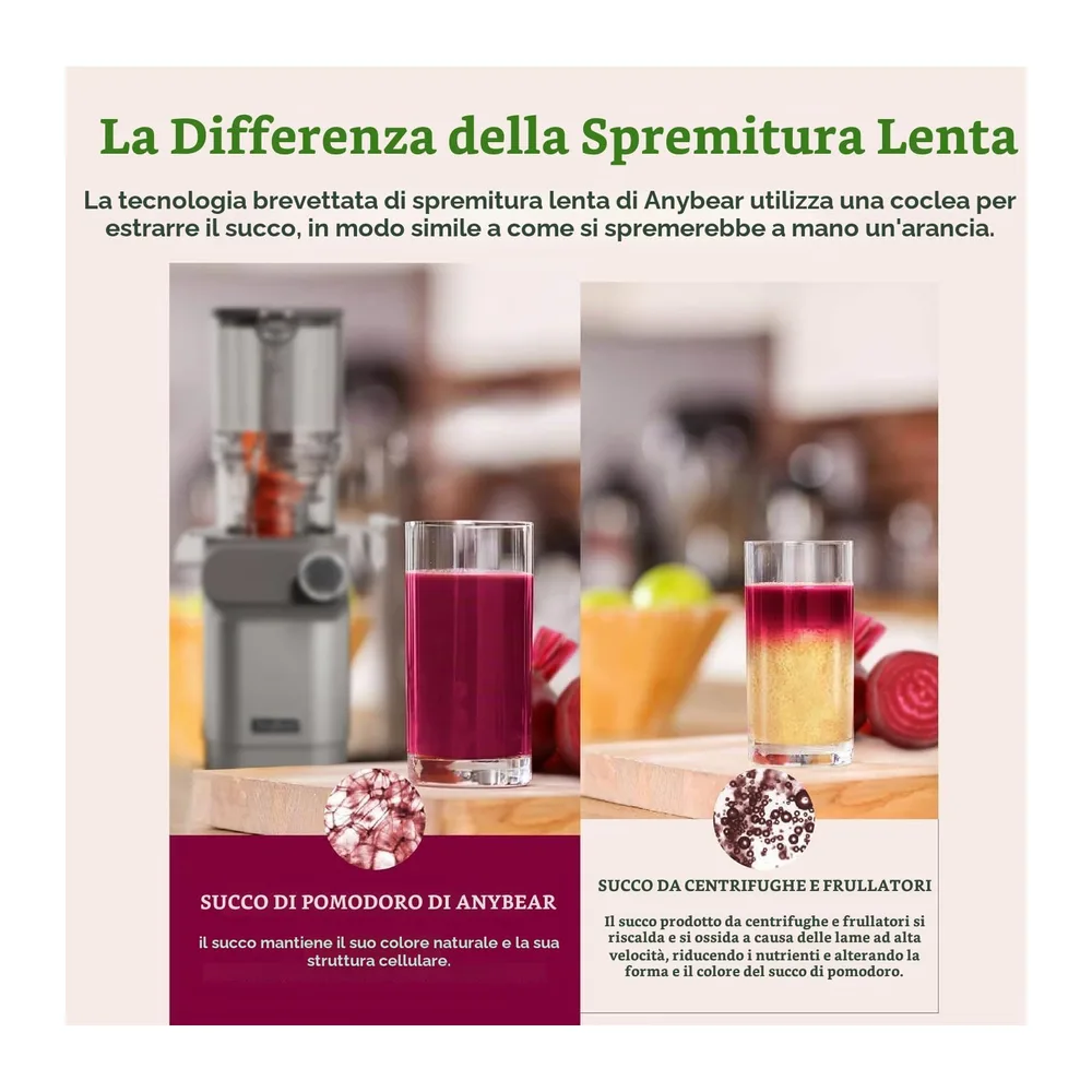 Anybear Estrattore di Succo, 200W Juicer, Spremiagrumi a Freddo, con Vano di Riempimento da 110 mm, per — 4