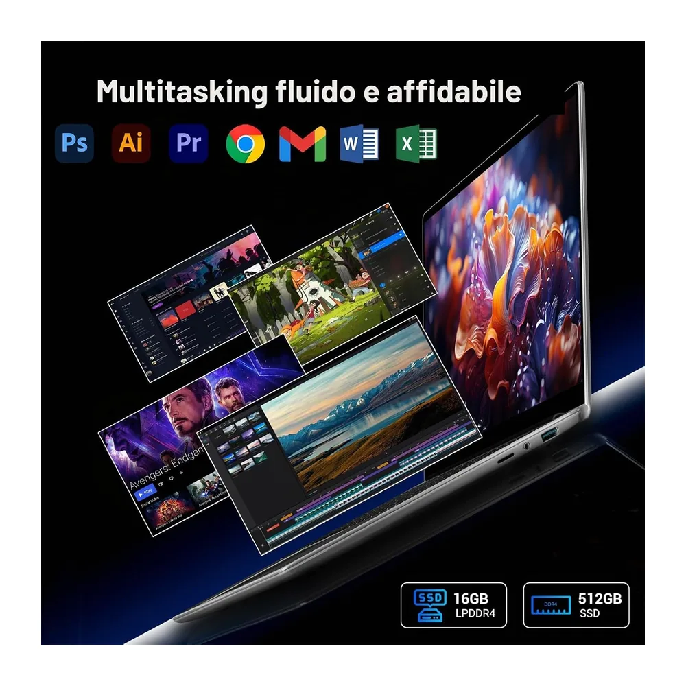 PC Portatile 15.6 Pollici, 16GB DDR4 512GB SSD(1TB Estensione), N95 CPU (Fino a 3,4GHz), 1920 * 1080FHD, — 4