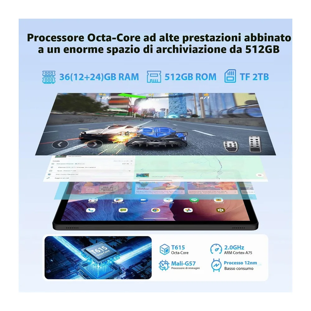 Tablet 11 Pollici Android 16 con 36GB RAM+512GB ROM (2TB TF),4G LTE & 5G WiFi,Octa-Core,8000mAh — 3