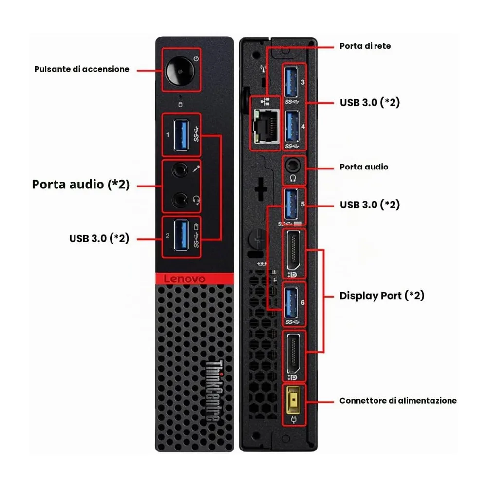 Lenovo ThinkCentre M700 Mini Desktop PC, Intel Core i5-6400T, 8 GB RAM, 256 GB SSD, Tastiera QWERTY — 6
