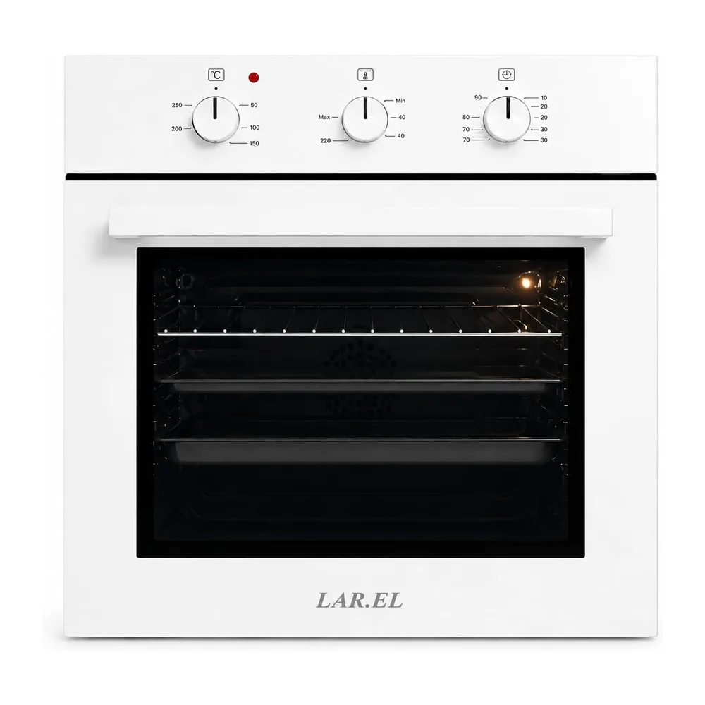 Forno da Incasso BIANCO LAR.EL 60 cm Elettrico Ventilato Turbo 5 Funzioni con Termostato Timer Meccanico Luce