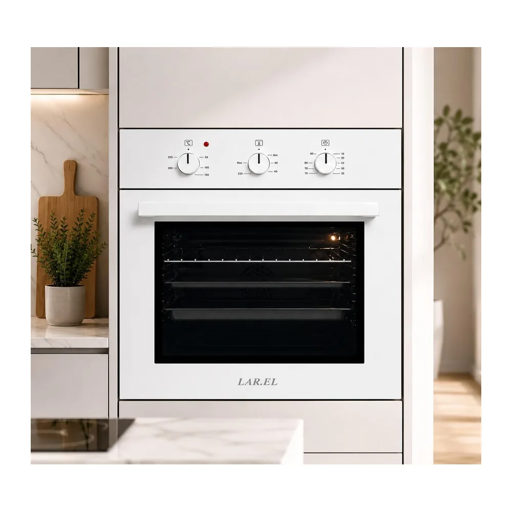 Forno da Incasso BIANCO LAR.EL 60 cm Elettrico Ventilato Turbo 5 Funzioni con Termostato Timer Meccanico Luce — 3