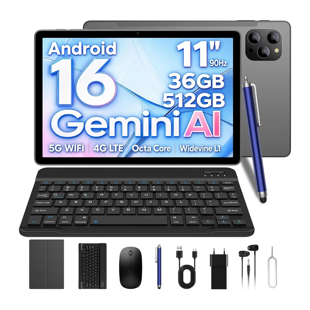 Tablet 11 Pollici Android 16 con 36GB RAM+512GB ROM (2TB TF),4G LTE & 5G WiFi,Octa-Core,8000mAh