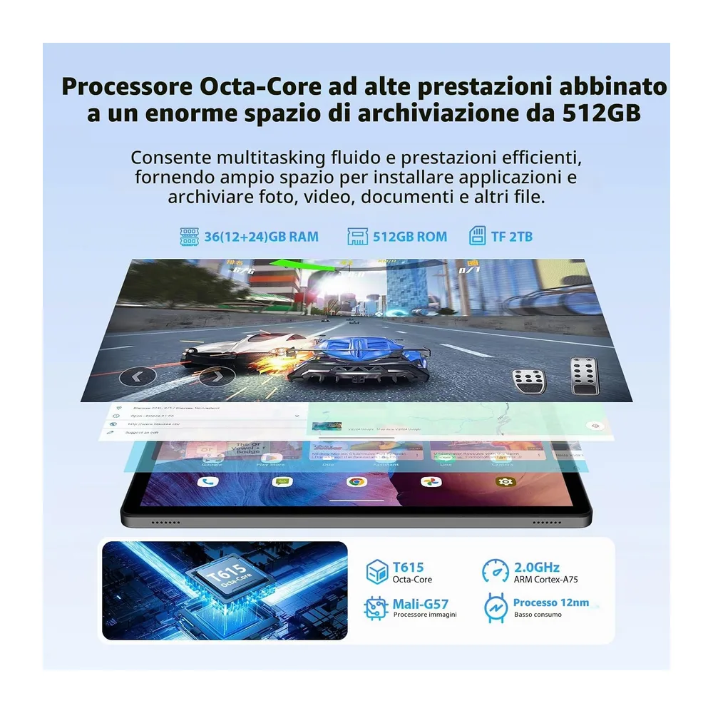 Tablet 11 Pollici Android 16 con 36GB RAM+512GB ROM (2TB TF),4G LTE & 5G WiFi,Octa-Core,8000mAh — 3