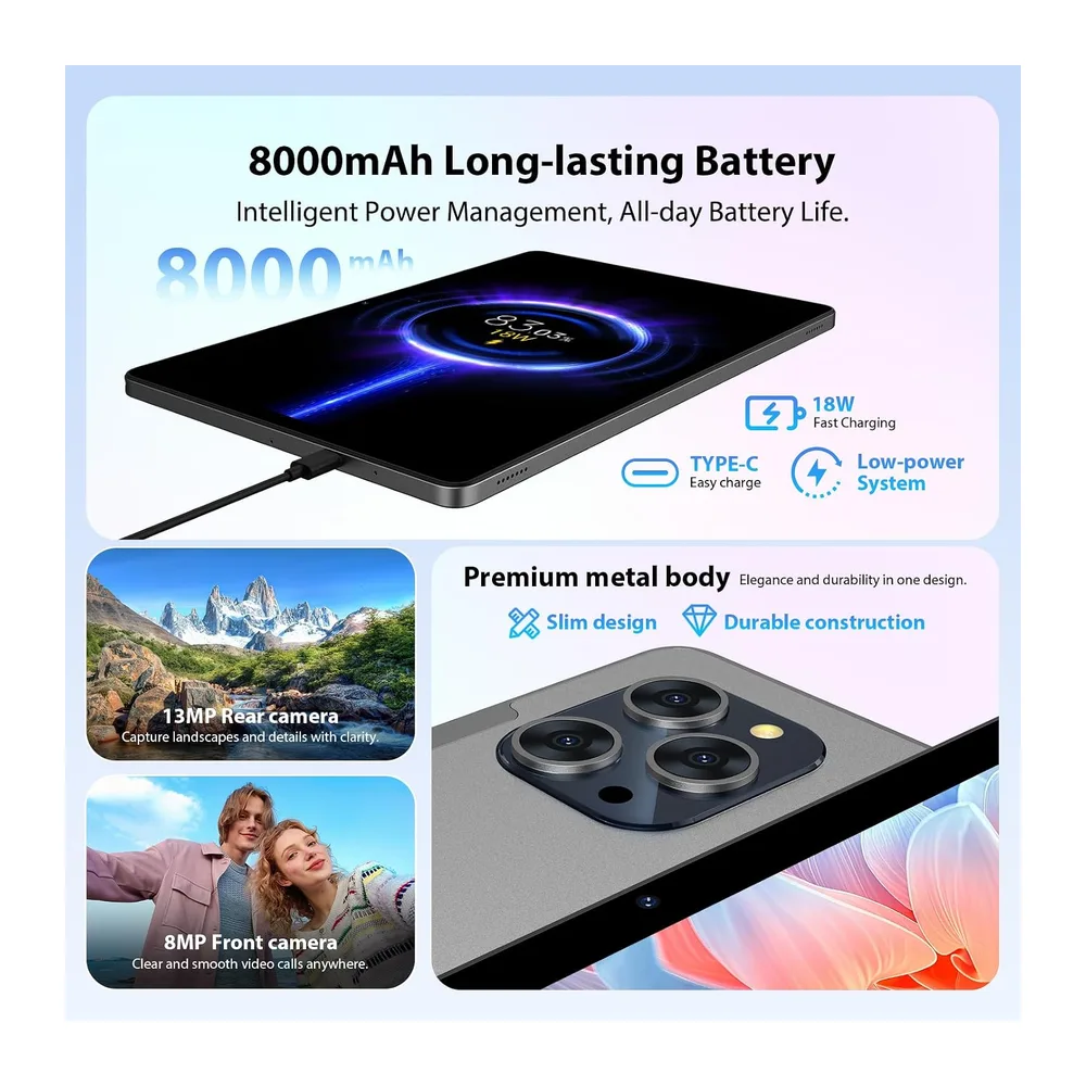 Tablet 11 Pollici Android 16 con 36GB RAM+512GB ROM (2TB TF),4G LTE & 5G WiFi,Octa-Core,8000mAh — 4