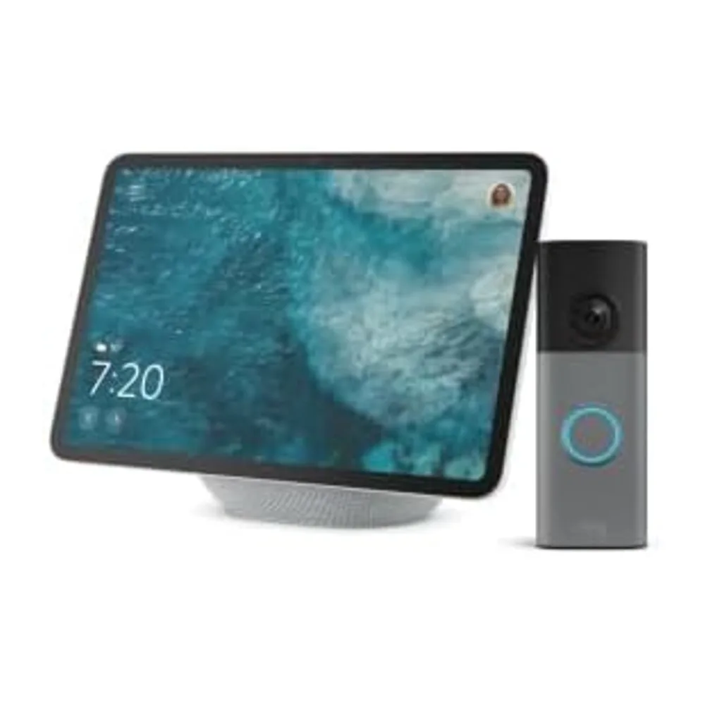 Amazon Echo Show 11 (ultimo modello), Bianco ghiaccio + Ring Videocitofono a batteria (ultimo modello) | Vedi