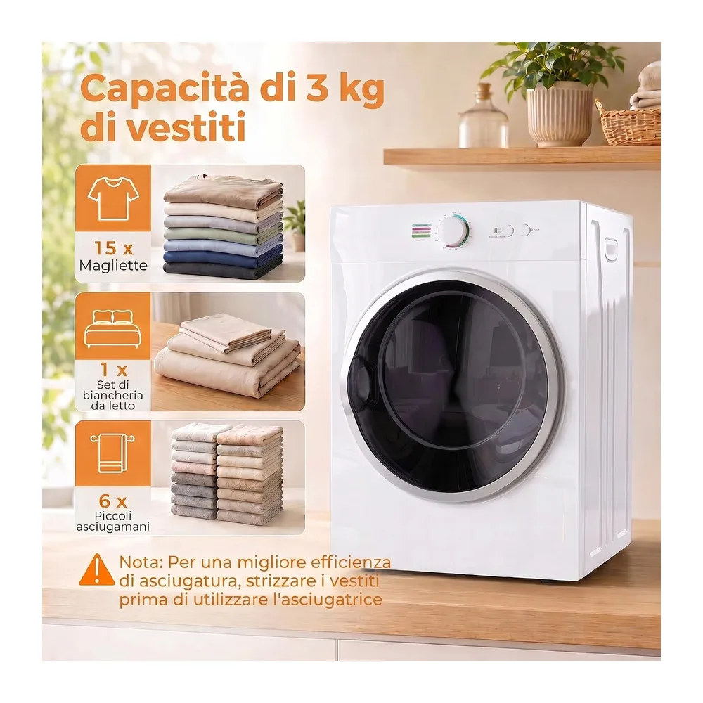 HOMCOM Mini Asciugatrice Portatile 3kg 1020W Fino 65℃ — 4
