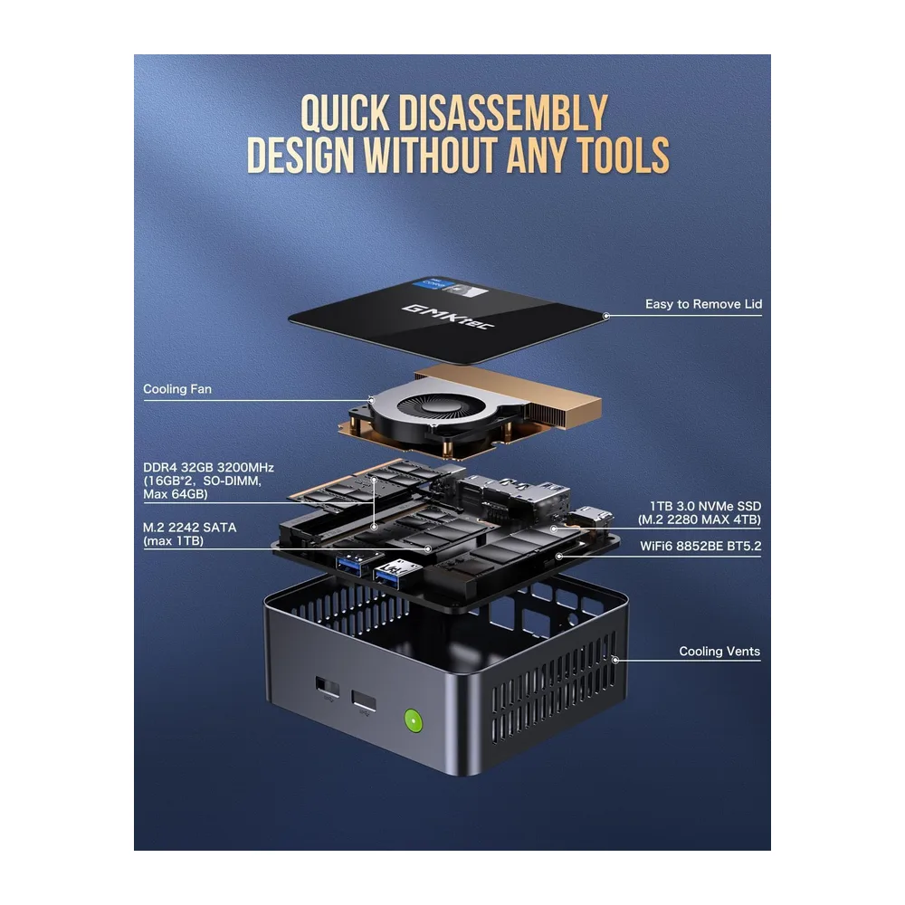 GMKtec Mini PC Intel Core i7-1185G7 (fino a 4.8GHz) — 6