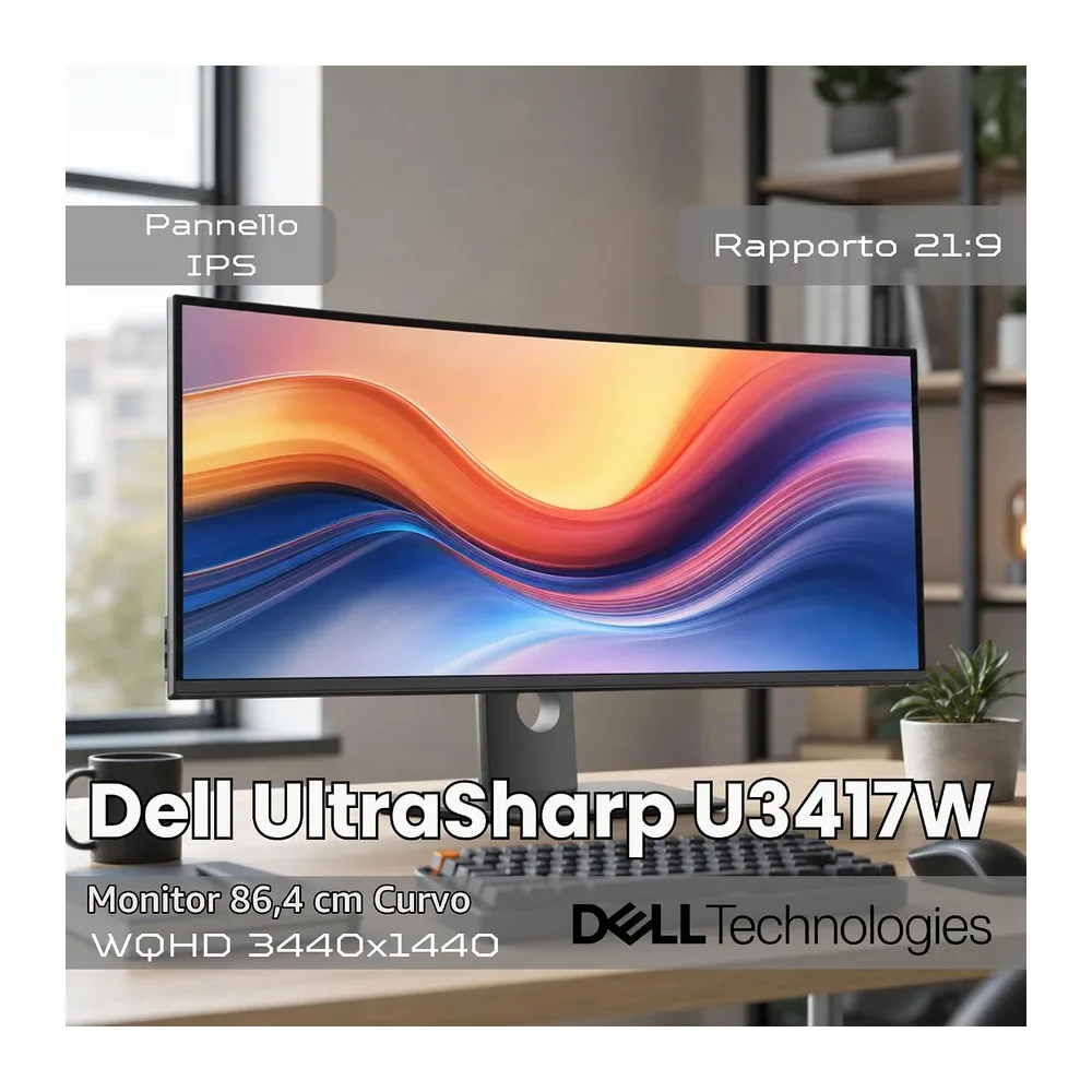Dell UltraSharp 34 Pollici Monitor - U3417W RICONDIZIONATO WQHD (3440x1440), 21:9 Curvo, 120Hz, VA, 1ms, — 2