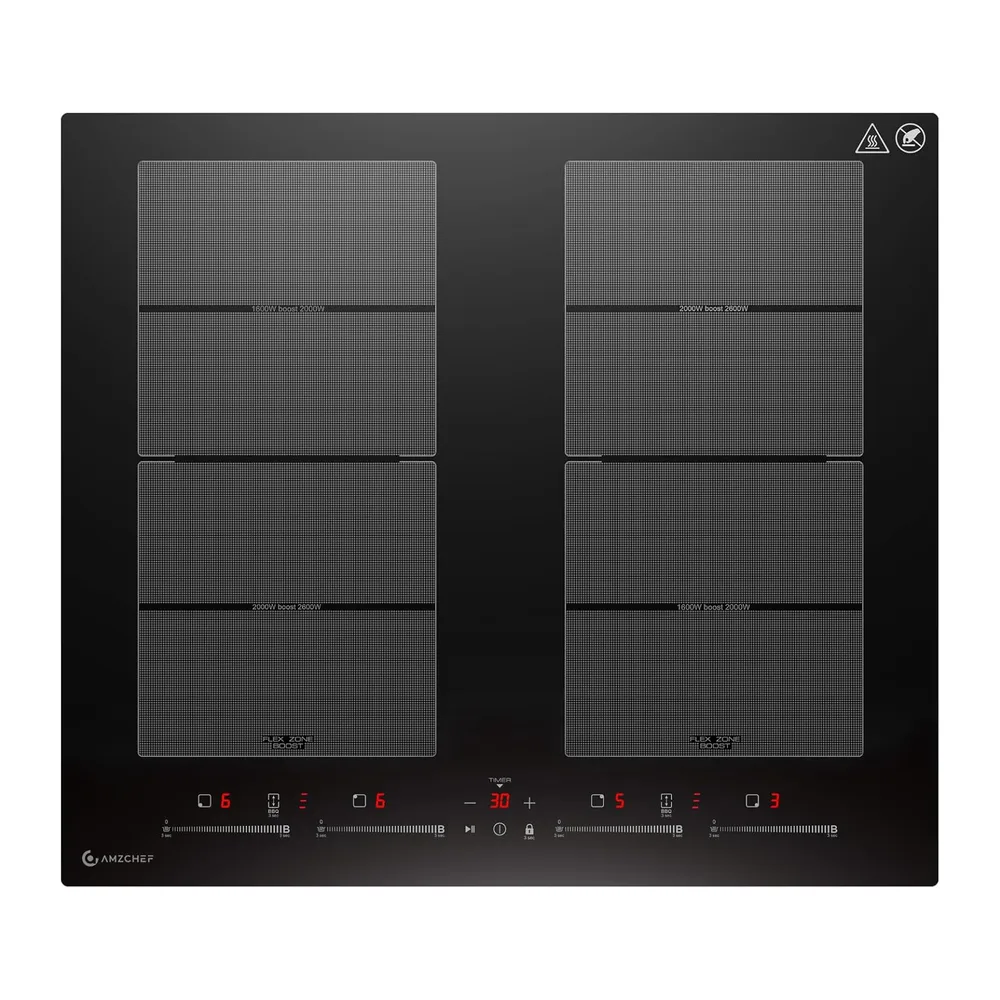 AMZCHEF Piano cottura a induzione da 60 cm con 2 zone flessibili