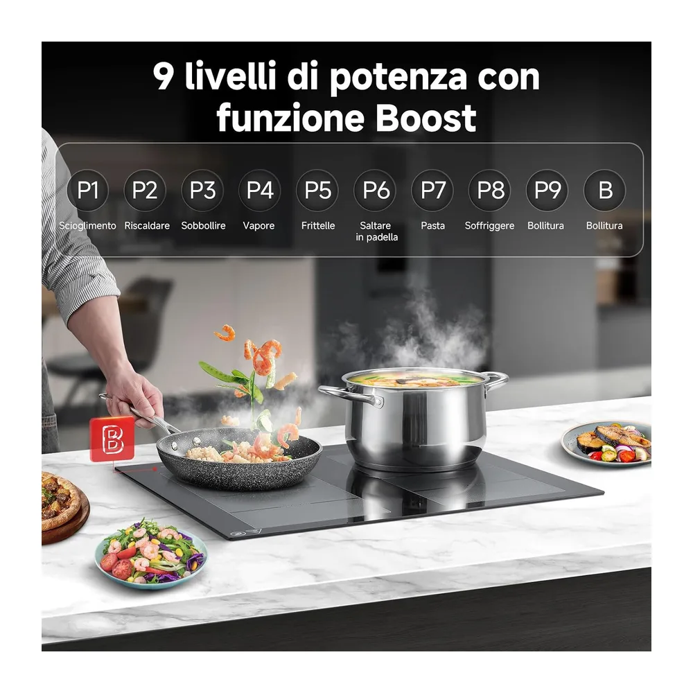 AMZCHEF Piano cottura a induzione da 60 cm con 2 zone flessibili — 3