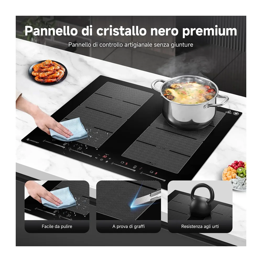 AMZCHEF Piano cottura a induzione da 60 cm con 2 zone flessibili — 6