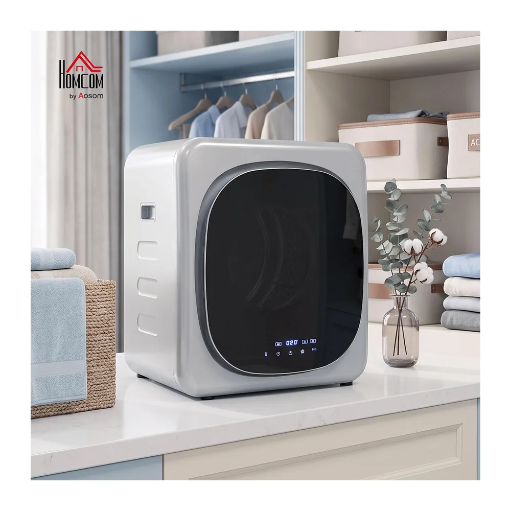 HOMCOM Mini Asciugatrice Portatile 2.5kg 6 Programmi Display Touch Argento [Classe di efficienza energetica G] — 2
