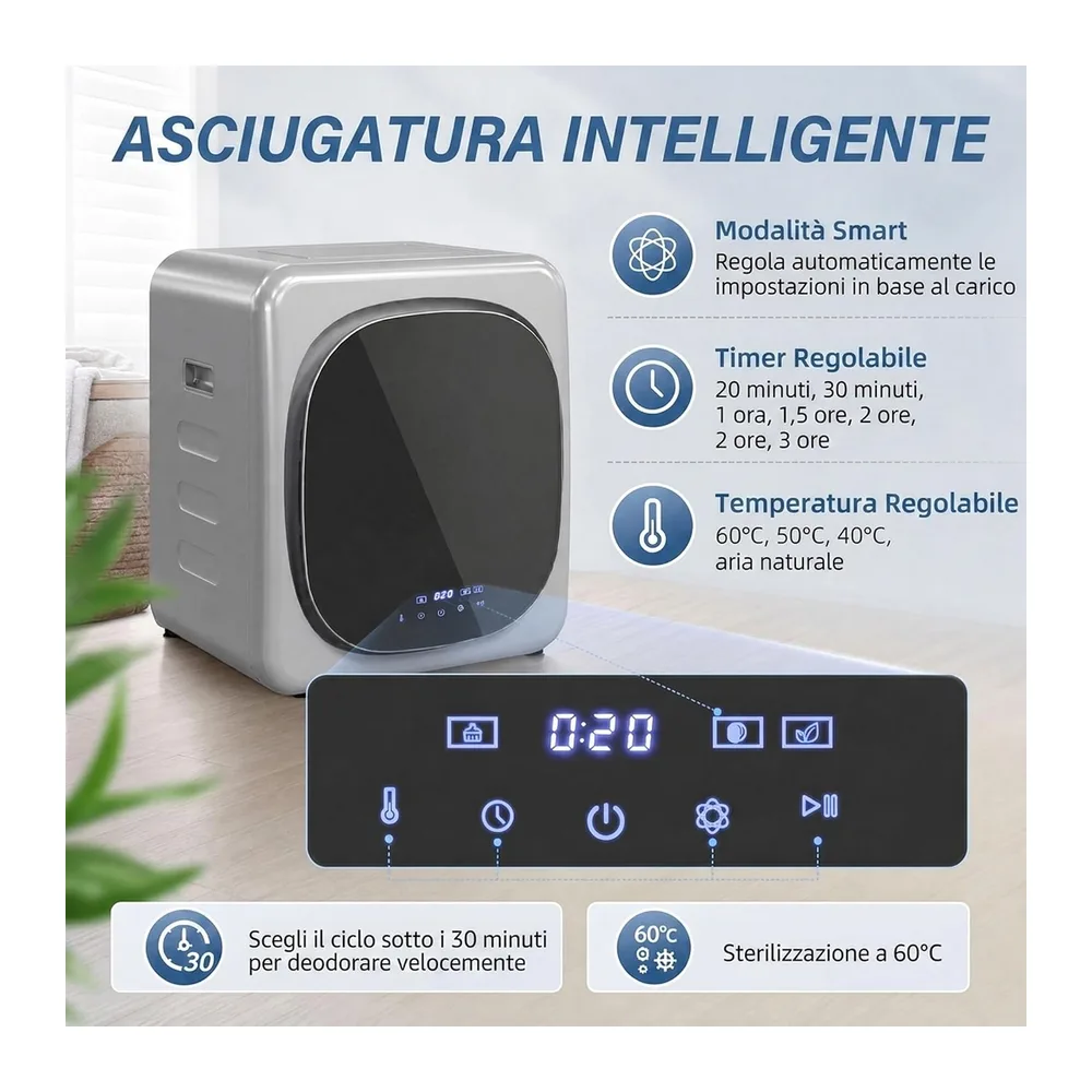 HOMCOM Mini Asciugatrice Portatile 2.5kg 6 Programmi Display Touch Argento [Classe di efficienza energetica G] — 3