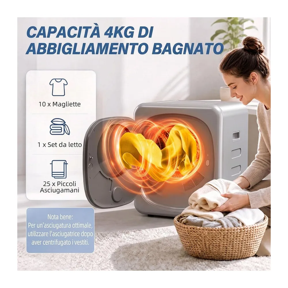 HOMCOM Mini Asciugatrice Portatile 2.5kg 6 Programmi Display Touch Argento [Classe di efficienza energetica G] — 4