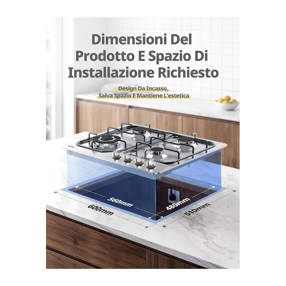 COMFEE CGH610X Piano Cottura a Gas da Incasso 4 Fuochi — 3