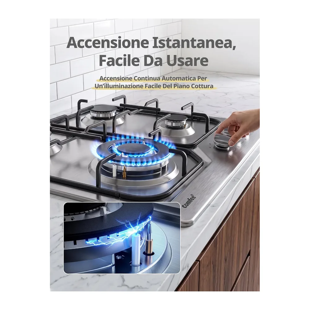 COMFEE CGH610X Piano Cottura a Gas da Incasso 4 Fuochi — 6
