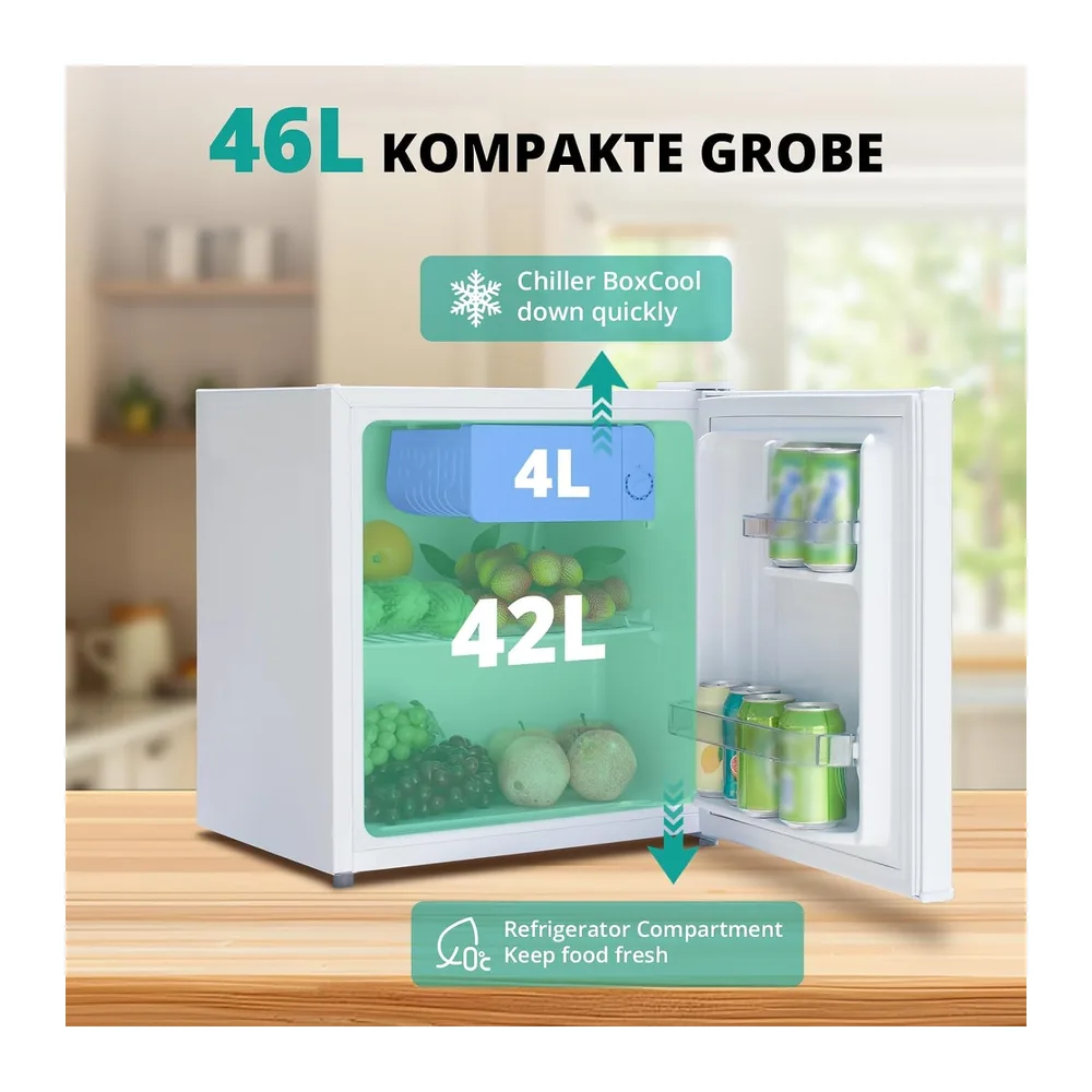 SMETA Frigorifero da 45 l, mini frigorifero bianco, piccolo frigorifero silenzioso, 39 dB, frigorifero per — 4