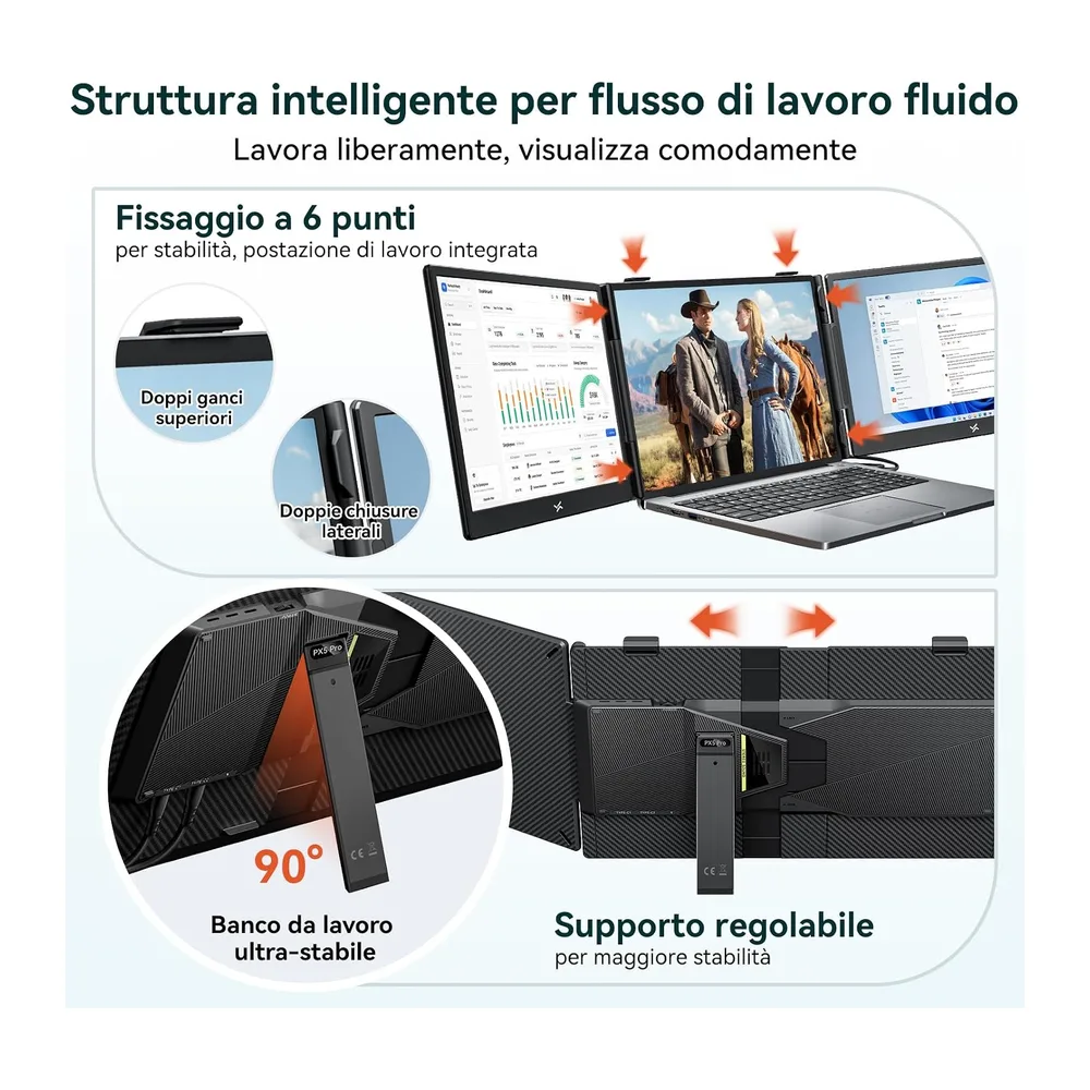 PX5 Pro Triplo Monitor Portatile per Laptop 14" FHD IPS 300 nit — 2