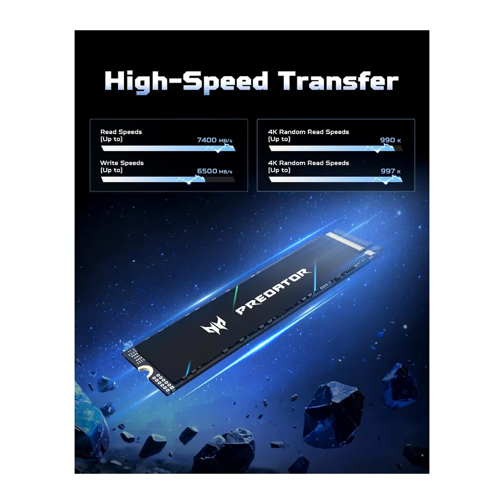 Acer Predator GM7 1 to M.2 NVMe SSD PCIe 4.0 – Vitesse de Lecture Jusqu’à 7 400 Mo/s – SSD Interne Professionnel – Stock