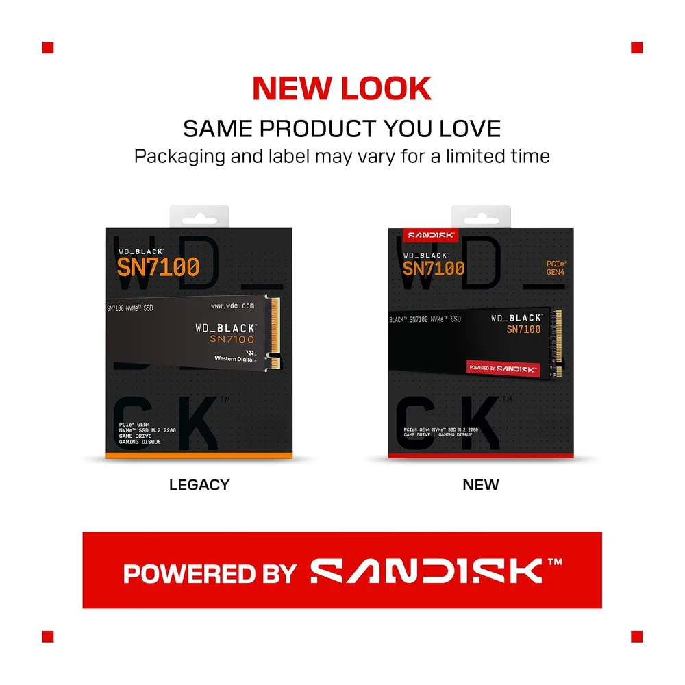 WD_BLACK SN7100 NVMe SSD 2 To (Jusqu'à 7250Mo/s/6900Mo/s en lecture/ écriture, M.2 2280, PCIe Gen4, Next Gen TLC 3D NAND