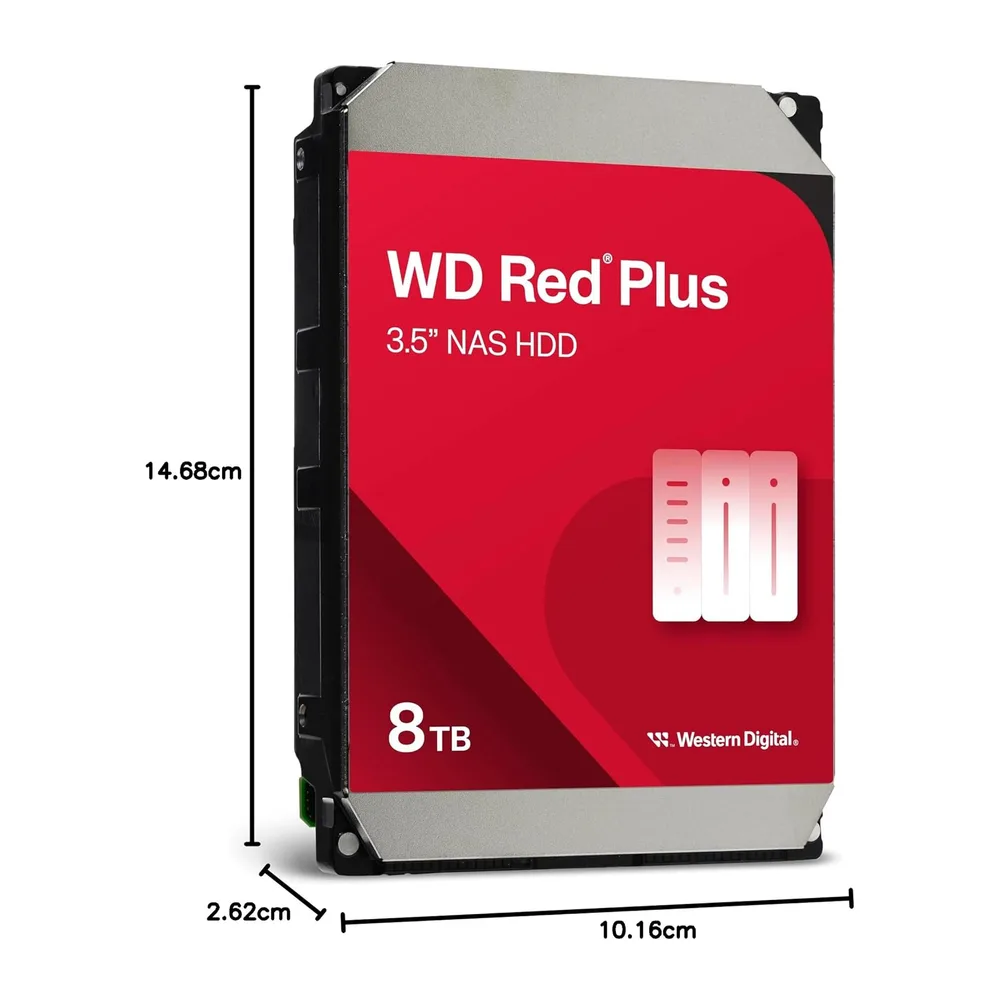 WD Red Plus 8 TB NAS Disco Rigido Interno 3,5" - Classe 5640 RPM, SATA 6 Gb/s, Cache 256 MB
